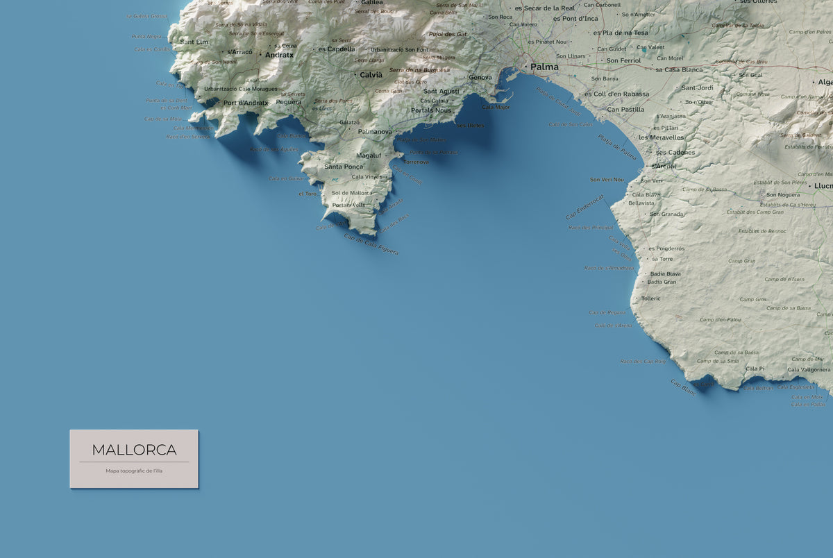 Mapa topogràfic de Mallorca, Cartogràfic, 61 × 91 cm: detall inferior esquerre.