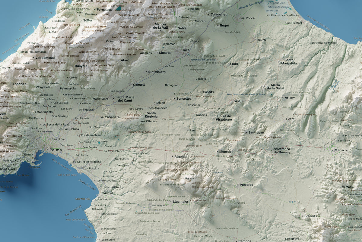 Mapa topogràfic de Mallorca, Cartogràfic, 61 × 91 cm: detall central.