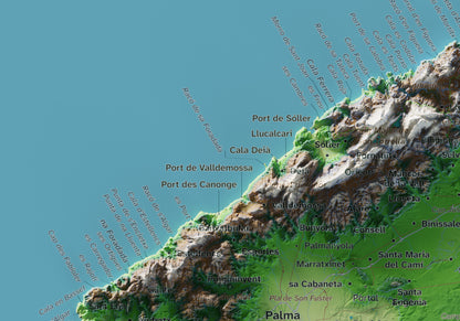 Edició octubre 2026 · Mapa topogràfic de Mallorca, Clàssic, 21 × 30 cm: detall de la costa nord-oest.