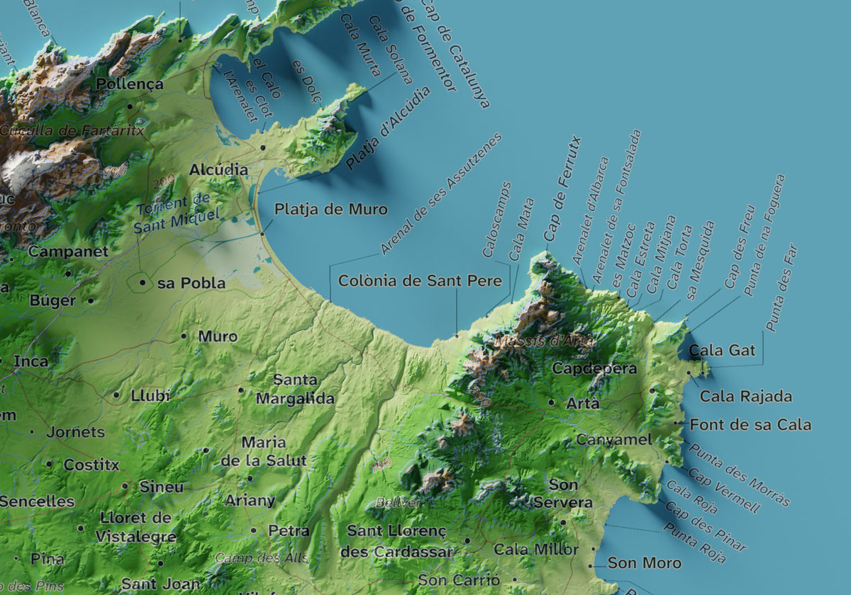 Edició octubre 2026 · Mapa topogràfic de Mallorca, Clàssic, 21 × 30 cm: detall de la costa nord-est.