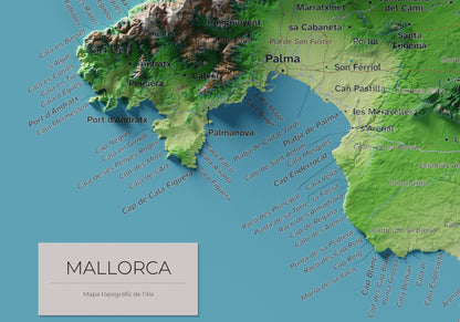 Edició octubre 2026 · Mapa topogràfic de Mallorca, Clàssic, 21 × 30 cm: detall de la costa sud-oest.