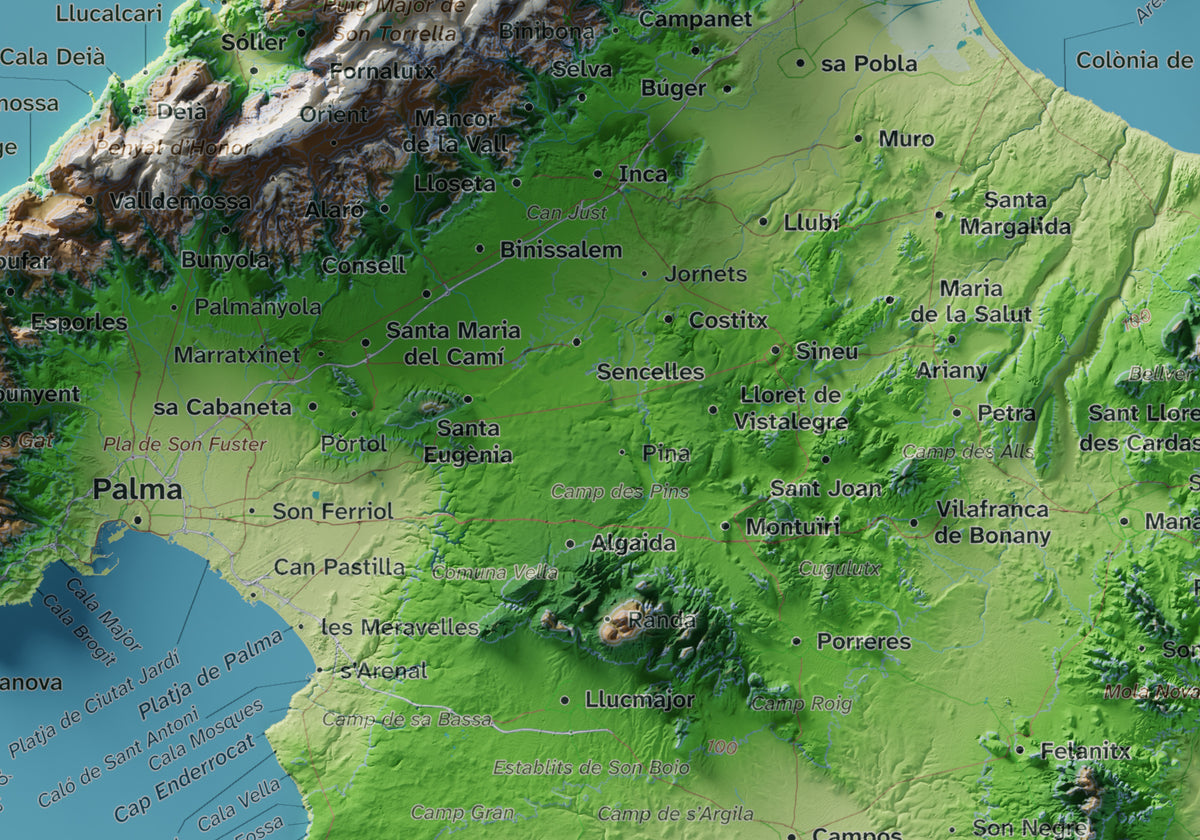 Edició octubre 2026 · Mapa topogràfic de Mallorca, Clàssic, 21 × 30 cm: detall central.