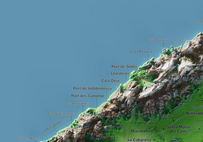 Mapa topogràfic de Mallorca, Clàssic, 21 × 30 cm: detall superior esquerre.