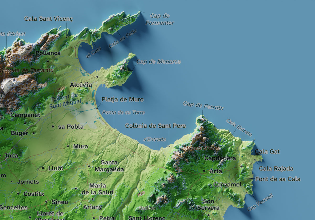 Mapa topogràfic de Mallorca, Clàssic, 21 × 30 cm: detall superior dret.