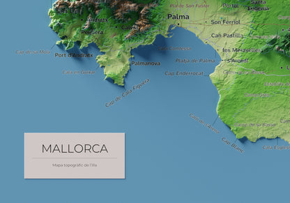 Mapa topogràfic de Mallorca, Clàssic, 21 × 30 cm: detall inferior esquerre.