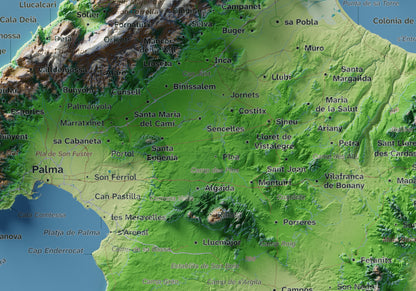 Mapa topogràfic de Mallorca, Clàssic, 21 × 30 cm: detall central.