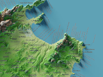 Edició octubre 2026 · Mapa topogràfic de Mallorca, Clàssic, 30 × 40 cm: detall de la costa nord-est.