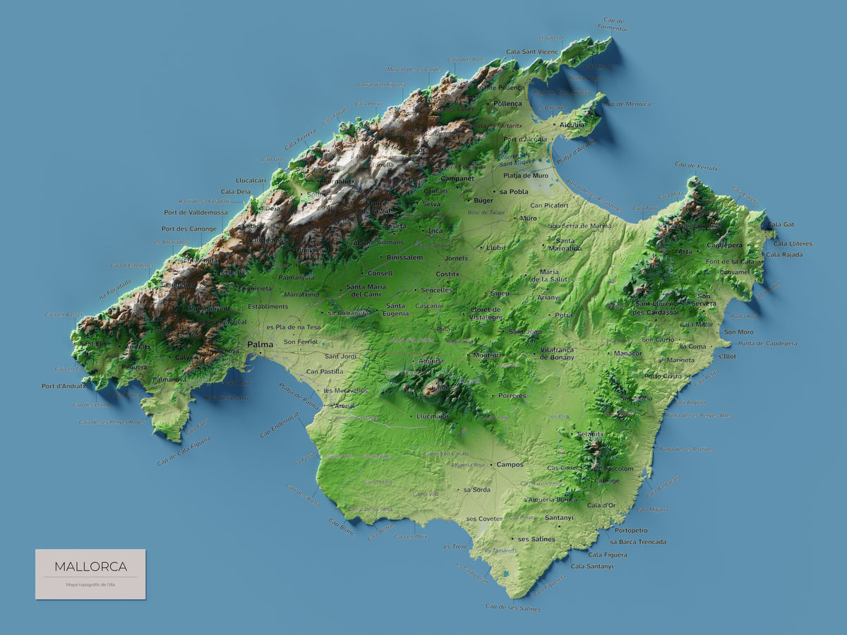 Mapa topogràfic de Mallorca, Clàssic, 30 × 40 cm: mapa complet.