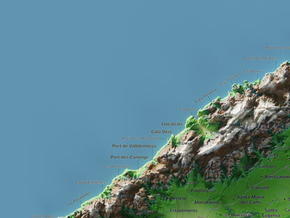 Mapa topogràfic de Mallorca, Clàssic, 30 × 40 cm: detall superior esquerre.