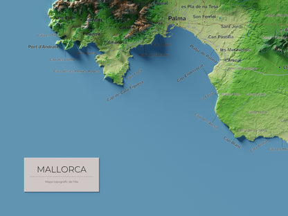 Mapa topogràfic de Mallorca, Clàssic, 30 × 40 cm: detall inferior esquerre.