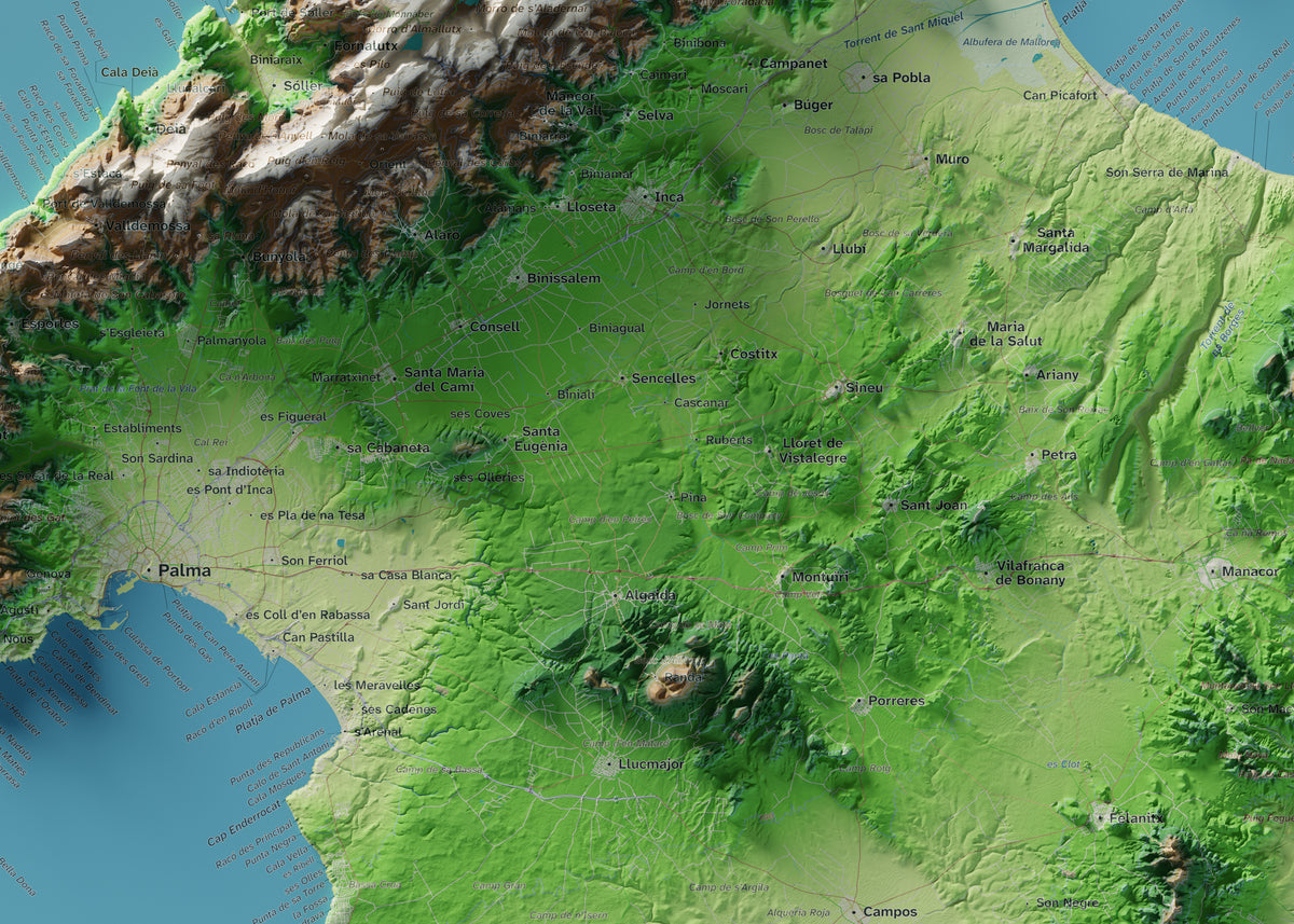 Edició octubre 2026 · Mapa topogràfic de Mallorca, Clàssic, 50 × 70 cm: detall central.