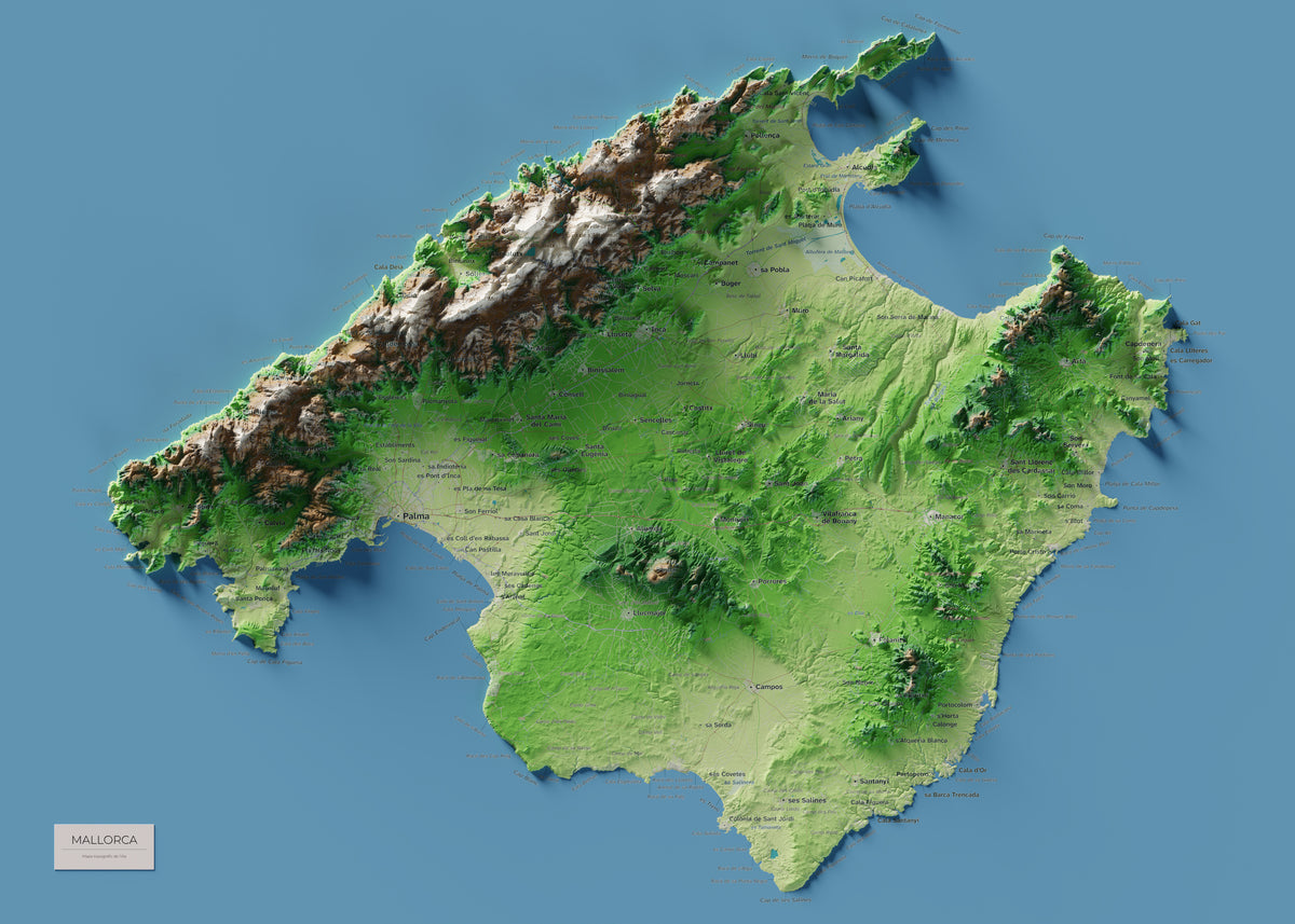 Mapa topogràfic de Mallorca, Clàssic, 50 × 70 cm: mapa complet.