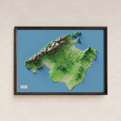 Mapa topogràfic de Mallorca, Clàssic, 50 × 70 cm: presentació en marc negre (marc no inclòs).