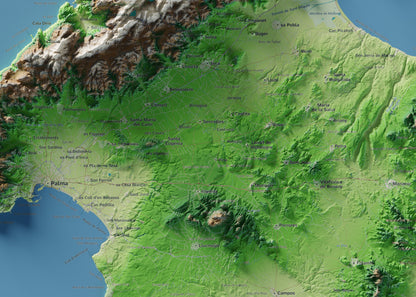 Mapa topogràfic de Mallorca, Clàssic, 50 × 70 cm: detall central.