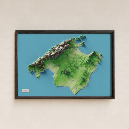 Edició octubre 2026 · Mapa topogràfic de Mallorca, Clàssic, 61 × 91 cm: presentació en marc negre (marc no inclòs).