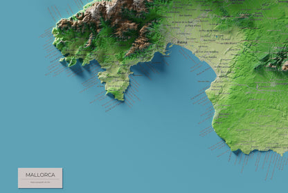 Edició octubre 2026 · Mapa topogràfic de Mallorca, Clàssic, 61 × 91 cm: detall de la costa sud-oest.