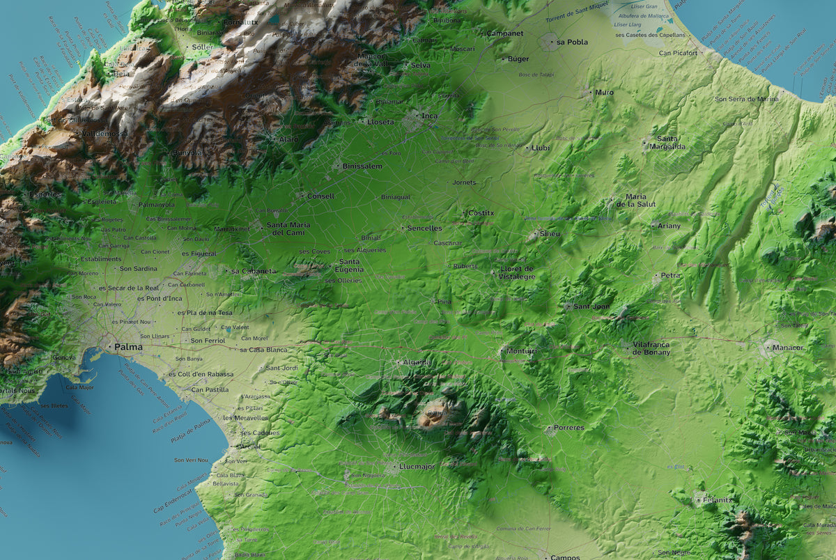 Edició octubre 2026 · Mapa topogràfic de Mallorca, Clàssic, 61 × 91 cm: detall central.