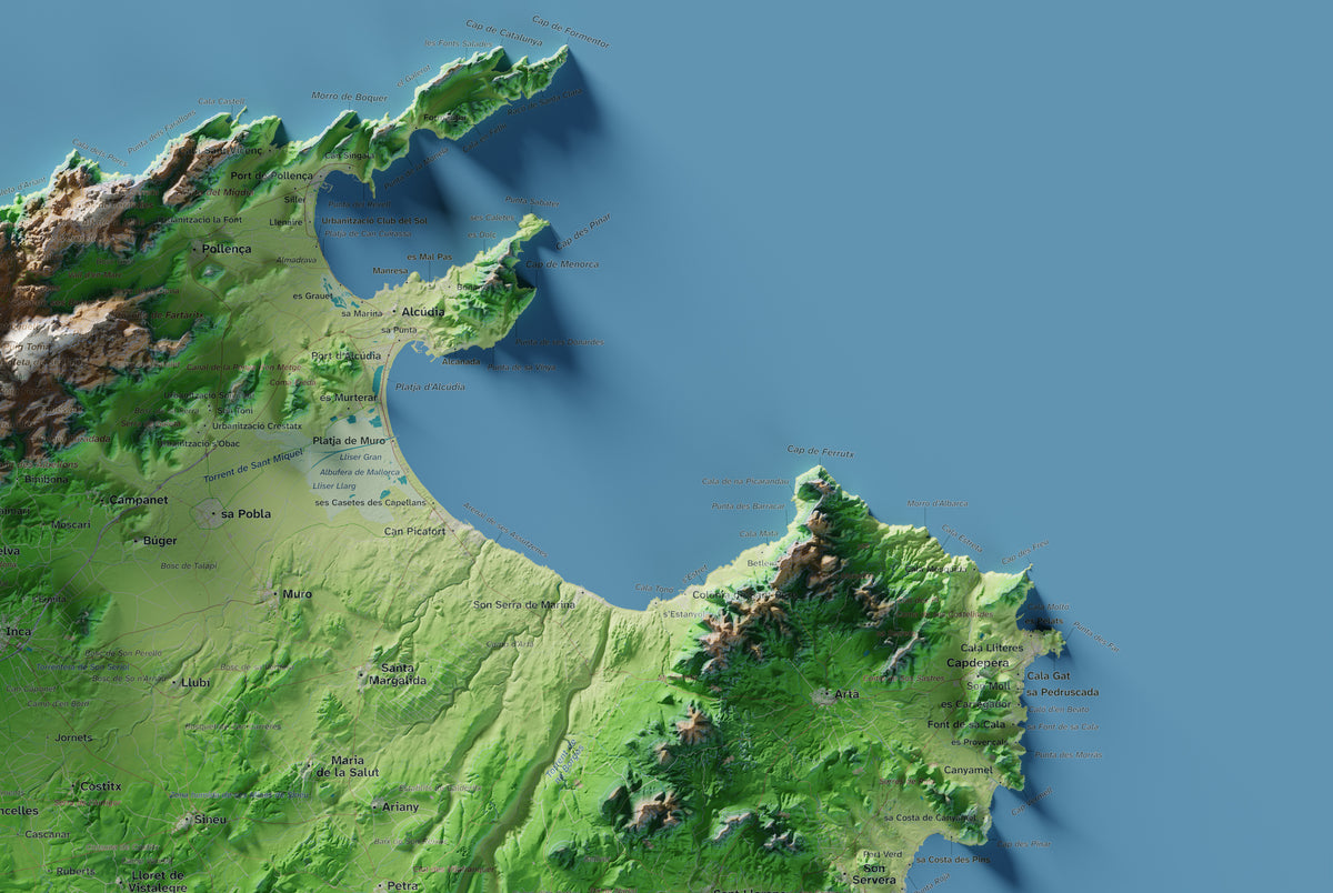 Mapa topogràfic de Mallorca, Clàssic, 61 × 91 cm: detall superior dret.