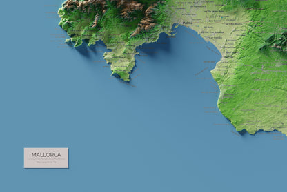 Mapa topogràfic de Mallorca, Clàssic, 61 × 91 cm: detall inferior esquerre.