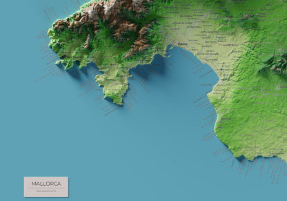 Edició octubre 2026 · Mapa topogràfic de Mallorca, Clàssic, 70 × 100 cm: detall de la costa sud-oest.