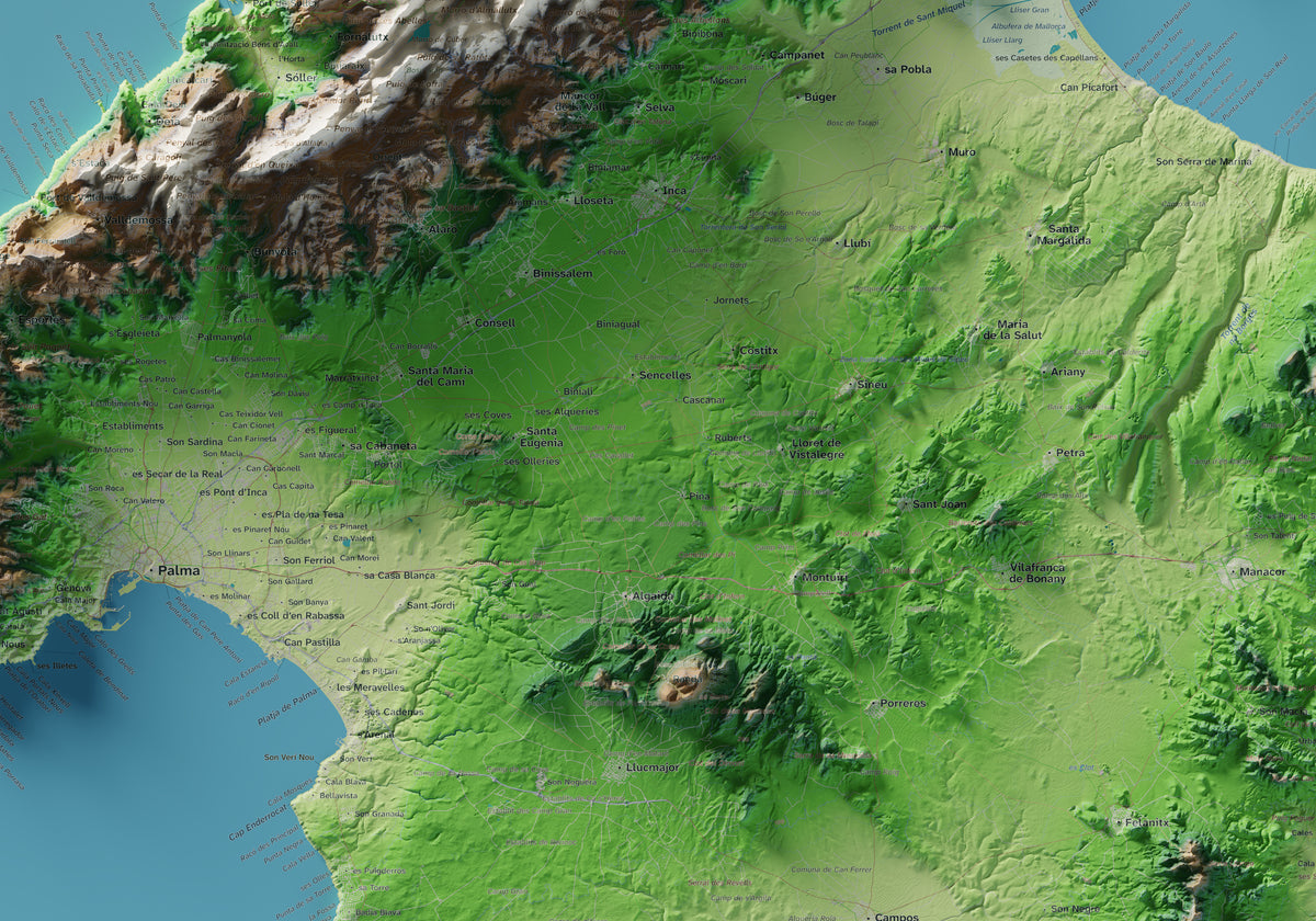 Edició octubre 2026 · Mapa topogràfic de Mallorca, Clàssic, 70 × 100 cm: detall central.