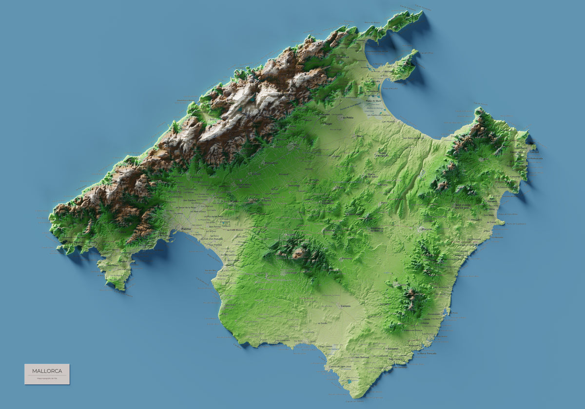 Mapa topogràfic de Mallorca, Clàssic, 70 × 100 cm: mapa complet.