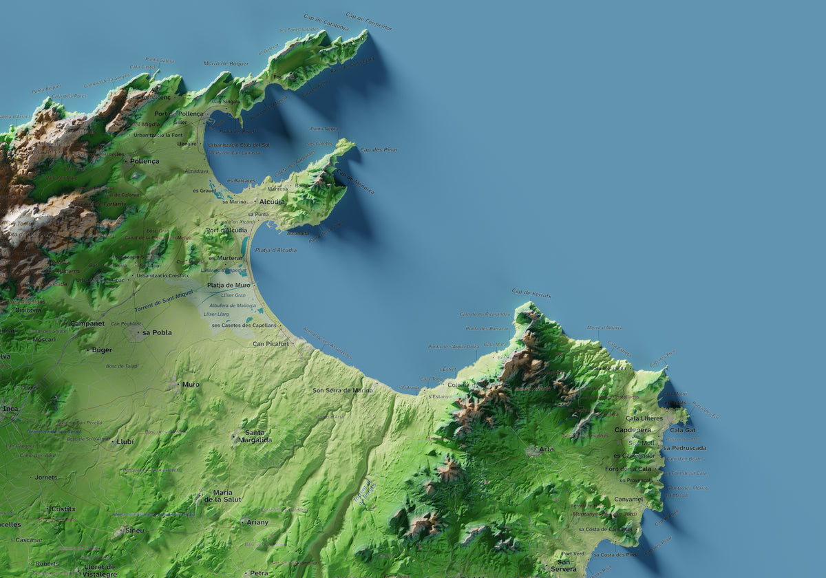 Mapa topogràfic de Mallorca, Clàssic, 70 × 100 cm: detall superior dret.