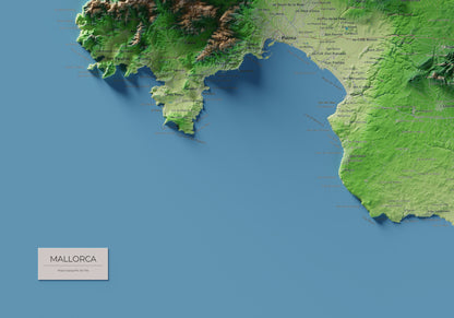 Mapa topogràfic de Mallorca, Clàssic, 70 × 100 cm: detall inferior esquerre.