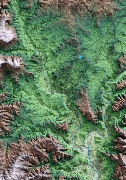 Mapa artístic del relleu de Manresa, al Bages, amb 15 km d’entorn i base topogràfica ICGC
