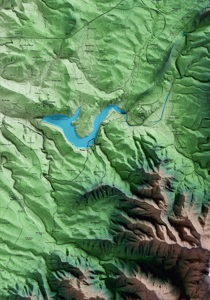 Mapa artístico del relieve de Marçà, al Priorat, con 15 km de entorno y base topográfica ICGC. Detalle de la zona inferior izquierda.