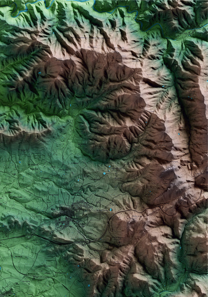 Mapa artístico del relieve de Marçà, al Priorat, con 15 km de entorno y base topográfica ICGC. Detalle de la zona superior derecha.
