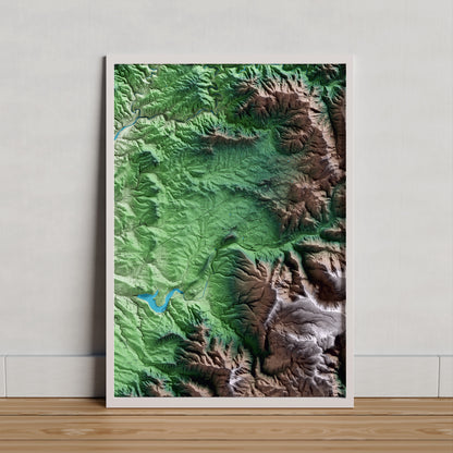 Mapa artístico del relieve de Marçà, al Priorat, con 15 km de entorno y base topográfica ICGC. Presentación enmarcada.