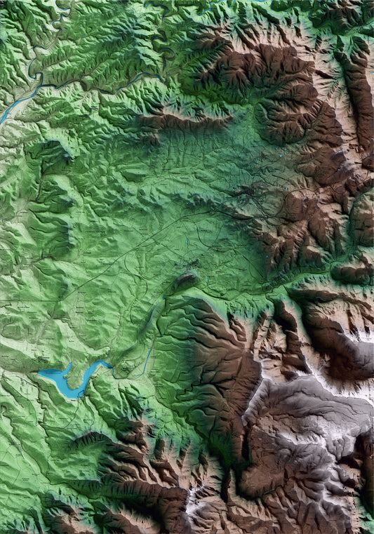 Mapa artístico del relieve de Marçà, al Priorat, con 15 km de entorno y base topográfica ICGC