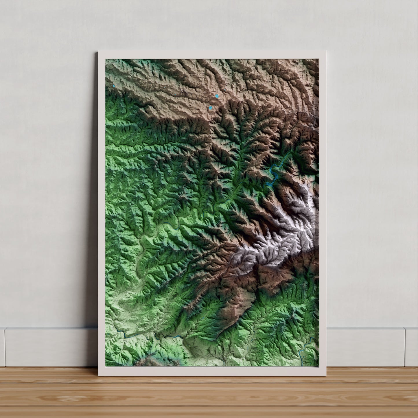 Mapa artístico del relieve de Margalef, al Priorat, con 15 km de entorno y base topográfica ICGC. Presentación enmarcada.