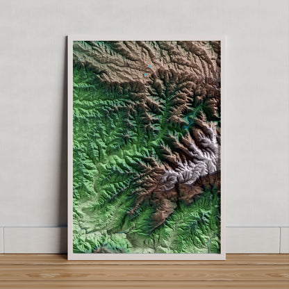 Mapa artístico del relieve de Margalef, al Priorat, con 15 km de entorno y base topográfica ICGC. Presentación enmarcada.