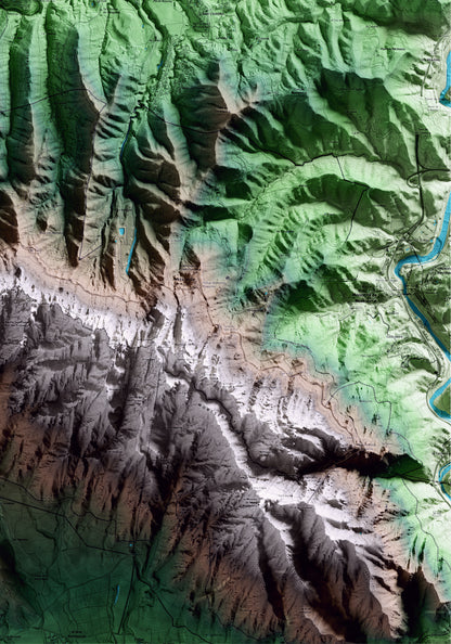 Mapa artístico del relieve de Marganell, al Bages, con 15 km de entorno y base topográfica ICGC. Detalle de la zona inferior derecha.
