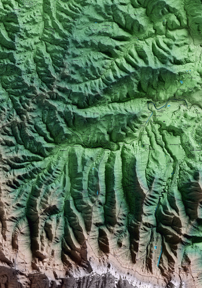Mapa artístico del relieve de Marganell, al Bages, con 15 km de entorno y base topográfica ICGC. Detalle de la zona central.