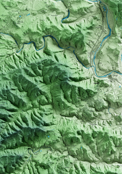 Mapa artístico del relieve de Marganell, al Bages, con 15 km de entorno y base topográfica ICGC. Detalle de la zona superior derecha.