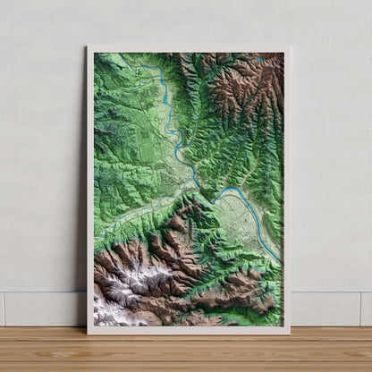 Mapa artístico del relieve de Martorell, al Baix Llobregat, con 15 km de entorno y base topográfica ICGC. Presentación enmarcada.