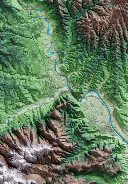 Mapa artístico del relieve de Martorell, al Baix Llobregat, con 15 km de entorno y base topográfica ICGC
