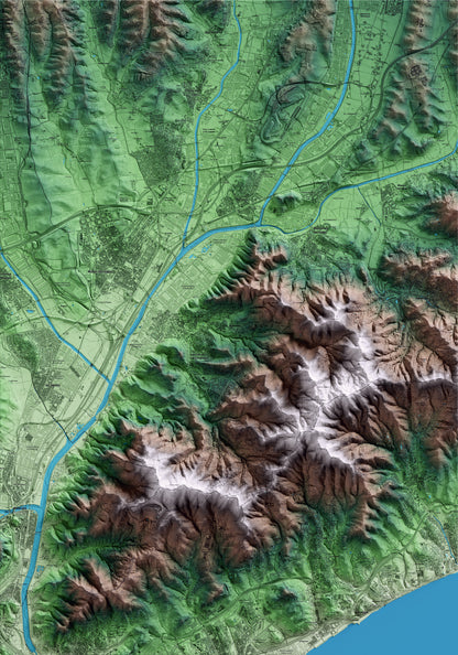 Mapa artístico del relieve de Martorelles, al Vallès Oriental, con 15 km de entorno y base topográfica ICGC