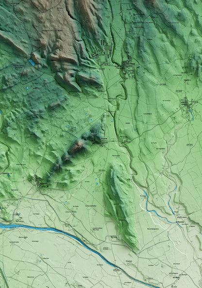 Mapa artístico del relieve de Masarac i Vilarnadal, al Alt Empordà, con 15 km de entorno y base topográfica ICGC. Detalle de la zona central.