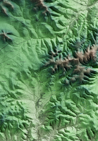 Mapa artístico del relieve de Masllorenç, al Baix Penedès, con 15 km de entorno y base topográfica ICGC. Detalle de la zona inferior derecha.