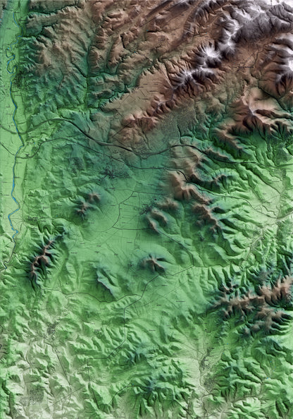 Mapa artístico del relieve de Masllorenç, al Baix Penedès, con 15 km de entorno y base topográfica ICGC