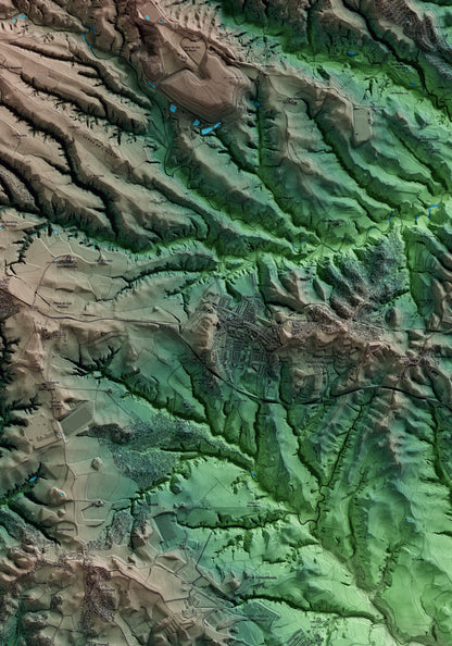 Mapa artístico del relieve de Masquefa, al Anoia, con 15 km de entorno y base topográfica ICGC. Detalle de la zona central.