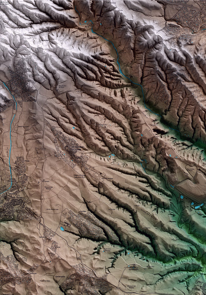 Mapa artístico del relieve de Masquefa, al Anoia, con 15 km de entorno y base topográfica ICGC. Detalle de la zona superior izquierda.
