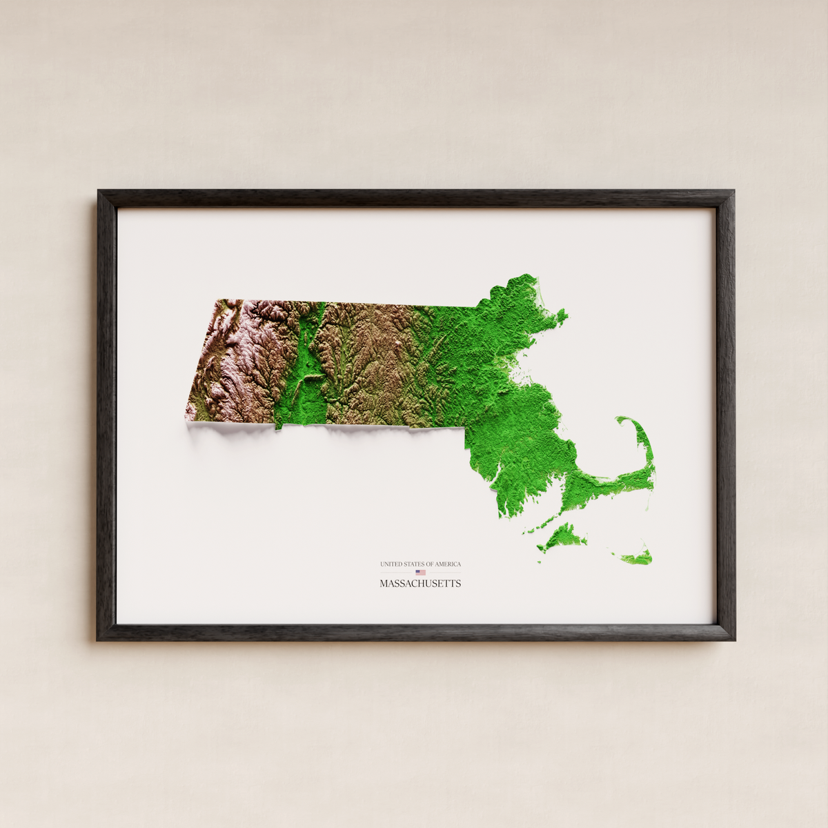 MASSACHUSETTS. Mapa de relleu artístic / paleta clàssica