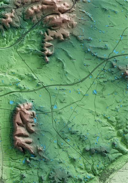 Mapa artístico del relieve de Massalcoreig, al Segrià, con 15 km de entorno y base topográfica ICGC. Detalle de la zona superior derecha.