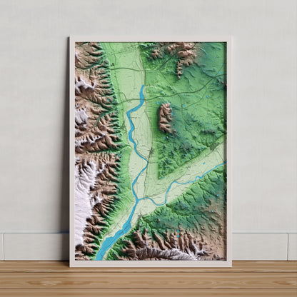 Mapa artístico del relieve de Massalcoreig, al Segrià, con 15 km de entorno y base topográfica ICGC. Presentación enmarcada.