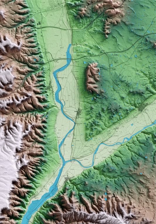 Mapa artístico del relieve de Massalcoreig, al Segrià, con 15 km de entorno y base topográfica ICGC